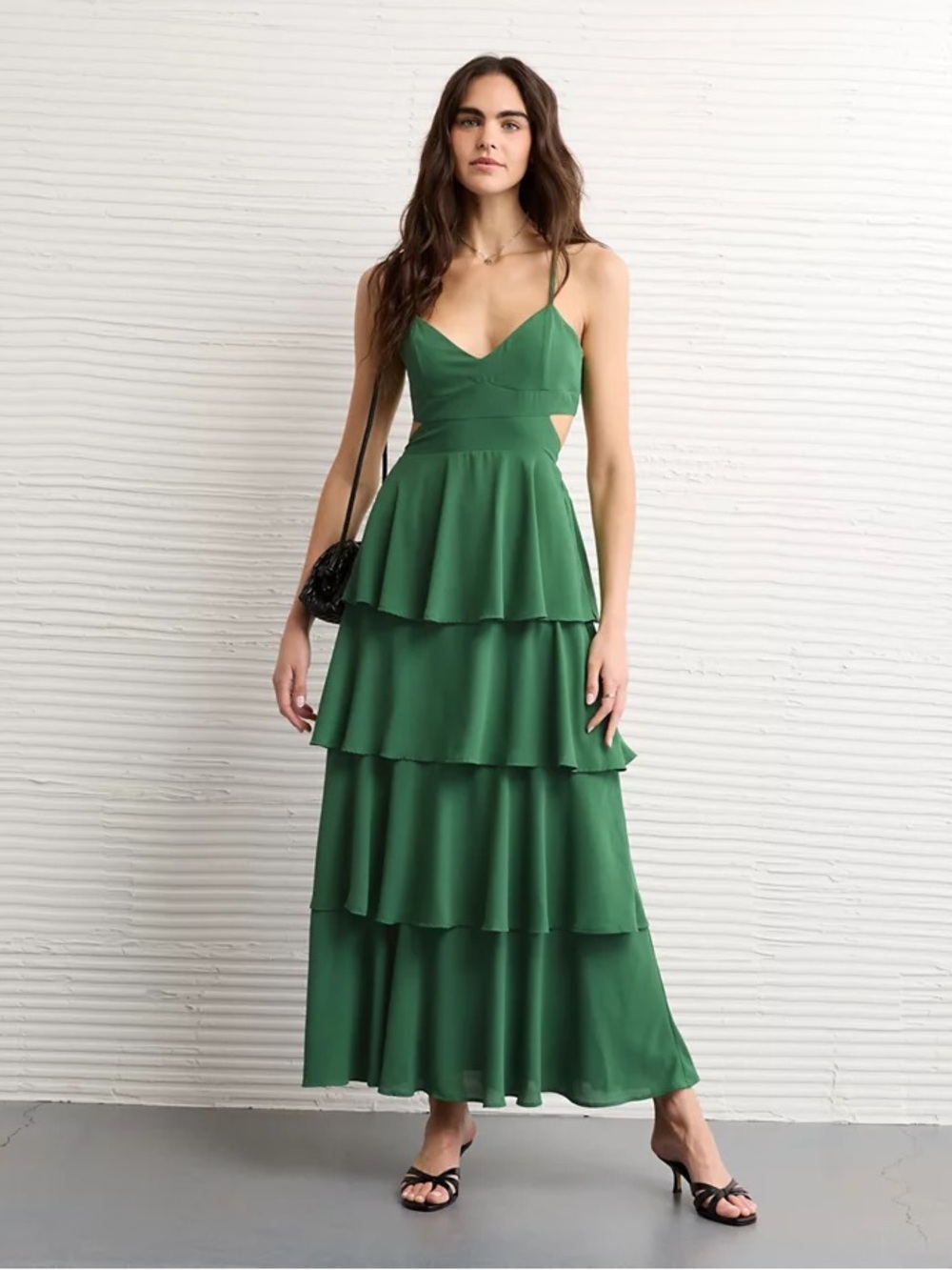 American Eagle Green Tiered Cut-out Maxi Dress